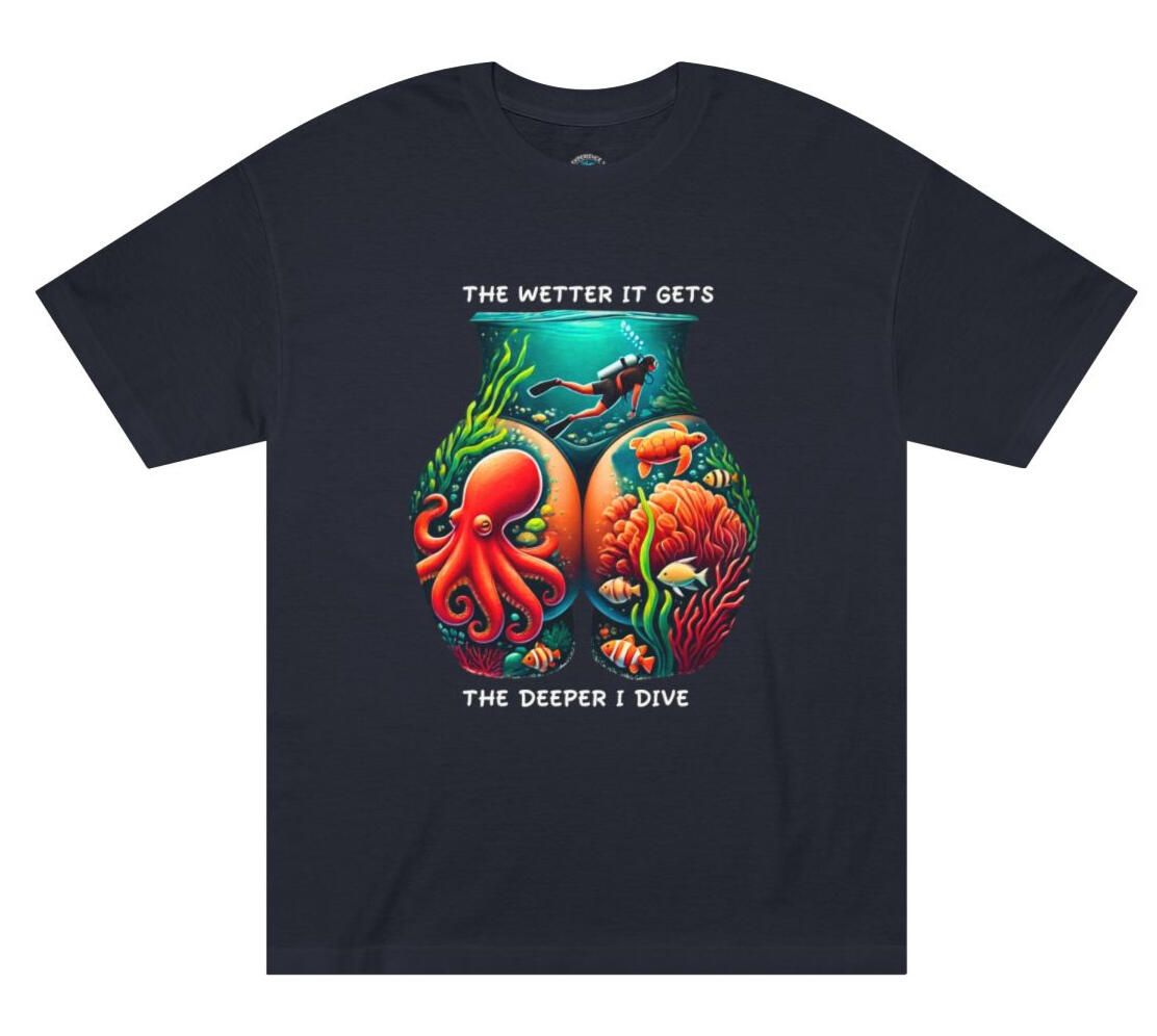 $39.95 The Wetter It Gets Tee – Unisex Classic Make a splash with “The Wetter It Gets” unisex tee! Featuring a vibrant underwater illustration, this comfy classic is perfect for ocean lovers and anyone who loves to stand out. Great for casual days, summer