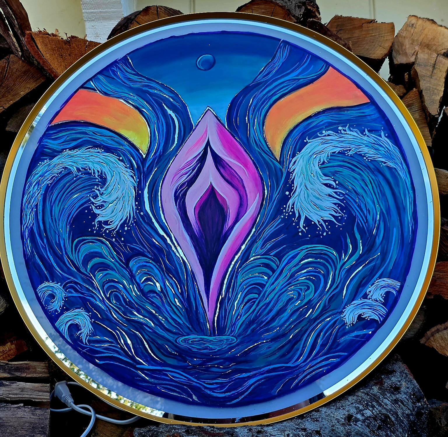PS Experience You Logo: Acrylic painted on mirror, then hand-carved to reveal the mirror beneath, allowing you to see your own reflection within the piece.