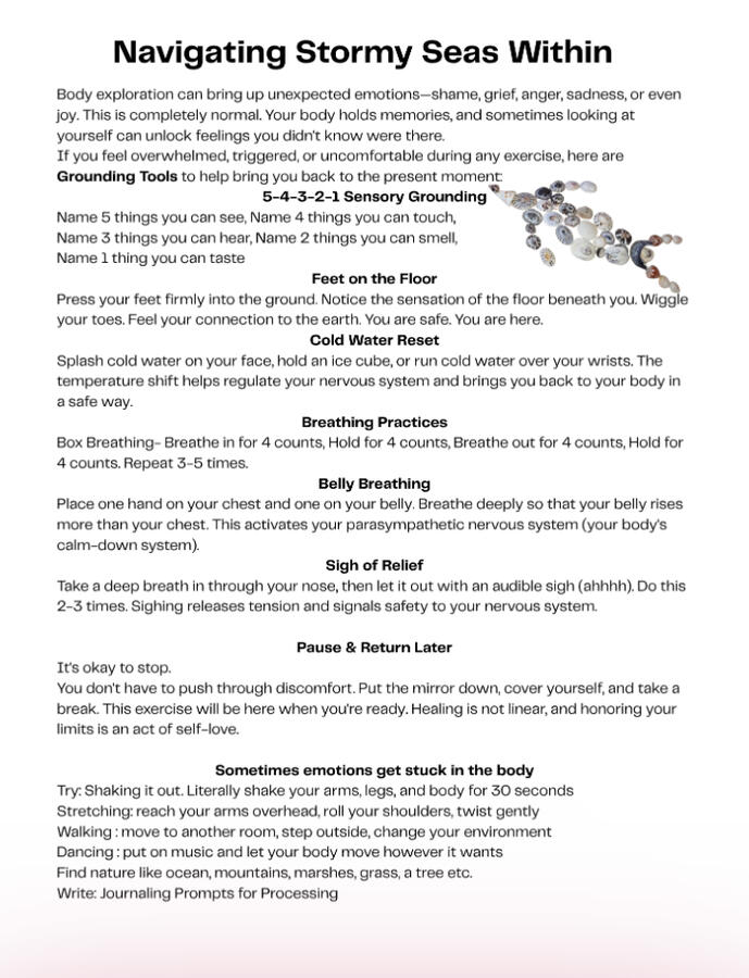 If you feel overwhelmed, triggered, or uncomfortable during any exercise, refer to the grounding tools page for support.